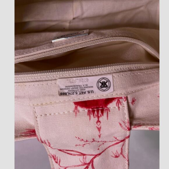 Talbots Red Toile Bamboo Handle Bag | Chinoiserie Pagoda Print | Top Handle - Picture 7 of 8